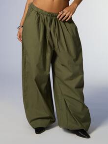 COUREZ Low Rise Parachute Baggy Balloon Trousers /Y2K Cotton Fall Clothes Baggy Pants Fall Outfits Autumn Wide Leg Pants Woman - Army Green - View 5