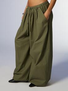 COUREZ Low Rise Parachute Baggy Balloon Trousers /Y2K Cotton Fall Clothes Baggy Pants Fall Outfits Autumn Wide Leg Pants Woman - Army Green - View 4