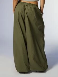 COUREZ Low Rise Parachute Baggy Balloon Trousers /Y2K Cotton Fall Clothes Baggy Pants Fall Outfits Autumn Wide Leg Pants Woman - Army Green - View 3