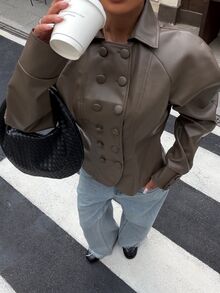 Muchica Women's Autumn Fashion Double-Breasted Jacket Office Khaki Elegant - Brown - View 3