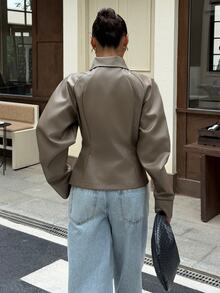 Muchica Women's Autumn Fashion Double-Breasted Jacket Office Khaki Elegant - Brown - View 2
