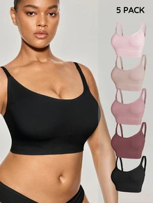 Snug Zone Women's Popular Fashion Comfortable Minimalist Solid Color High Cost-Performance High Quality Plus Size Bra 5pcs/Pack - Black - View 3