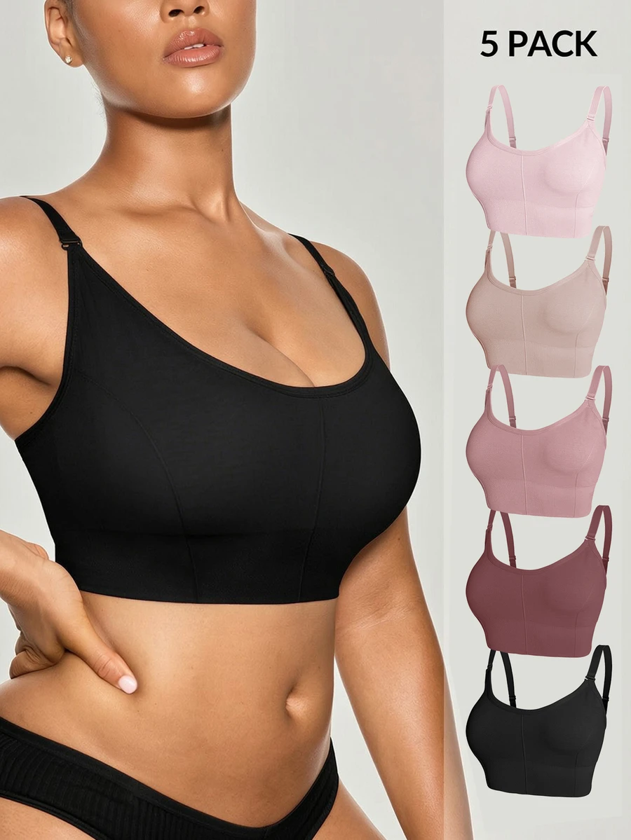 Snug Zone Women's Popular Fashion Comfortable Minimalist Solid Color High Cost-Performance High Quality Plus Size Bra 5pcs/Pack - Black - View 1