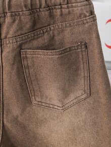 Kids Tween Boy Fashion Casual Brown Loose And Comfortable Simple Jeans Halloween And Black To School - Brown - View 5