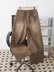 Kids Tween Boy Fashion Casual Brown Loose And Comfortable Simple Jeans Halloween And Black To School - Brown - View 2