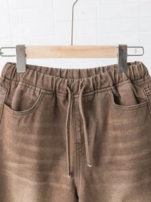 Kids Tween Boy Fashion Casual Brown Loose And Comfortable Simple Jeans Halloween And Black To School - Brown - View 3