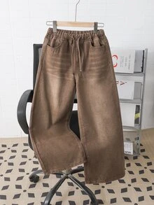 Kids Tween Boy Fashion Casual Brown Loose And Comfortable Simple Jeans Halloween And Black To School - Brown - View 6