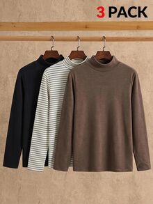 SHEIN 青少年女孩秋冬休閒童裝高領保暖內裡T恤3件套 - 彩色 - 查看 3