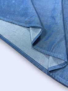 SHEIN Holidaya Women's Solid Color Faux Denim Effect Shirt Collar Loose Front Open Casual Dress, Front Button Detail, Suitable For Outings And Daily Commute Wear - Blue - View 7