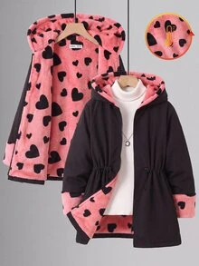 SHEIN 青少年女孩寬鬆休閒毛絨長袖外套，秋季/長袖休閒寬鬆外套，秋冬/ - 黑色 - 查看 5