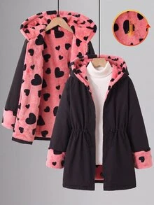 SHEIN 青少年女孩寬鬆休閒毛絨長袖外套，秋季/長袖休閒寬鬆外套，秋冬/ - 黑色 - 查看 7