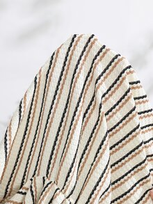 SHEIN Maternity Apricot & Black Striped Asymmetric Neck Top - Apricot - View 7