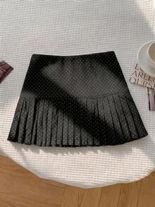 SHEIN 青少年女孩夏季休閒波點百褶裙 聖誕節/萬聖節 萬聖節/聖誕節派對 - 黑色 - 查看 2