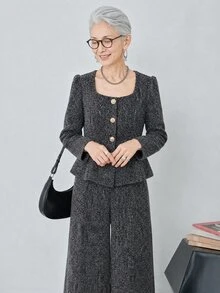 FRIFUL Women's Early Autumn New Korean Style Metal Button Decor Blazer 2 Pieces Set Lounge Sets For Women - Dark Grey - View 11
