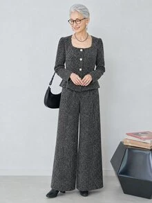 FRIFUL Women's Early Autumn New Korean Style Metal Button Decor Blazer 2 Pieces Set Lounge Sets For Women - Dark Grey - View 8
