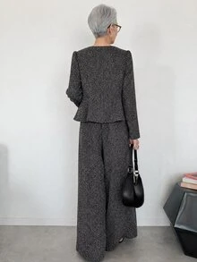 FRIFUL Women's Early Autumn New Korean Style Metal Button Decor Blazer 2 Pieces Set Lounge Sets For Women - Dark Grey - View 7