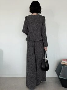 FRIFUL Women's Early Autumn New Korean Style Metal Button Decor Blazer 2 Pieces Set Lounge Sets For Women - Dark Grey - View 2