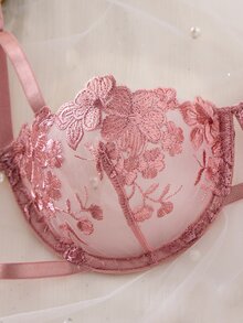 Elorette 女款天藍色刺繡細肩帶內衣套裝 2件組 - 西瓜粉 - 查看 5