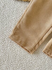 SHEIN 男嬰 0-3 歲秋冬新款淺米色 2 件套，休閒復古韓系學院風 2 合 1 上衣配熊圖案，燈芯絨長褲，百搭百搭，優雅時尚，適合上學、出遊、玩耍等多種場合 - 彩色 - 查看 6