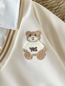 SHEIN 男嬰 0-3 歲秋冬新款淺米色 2 件套，休閒復古韓系學院風 2 合 1 上衣配熊圖案，燈芯絨長褲，百搭百搭，優雅時尚，適合上學、出遊、玩耍等多種場合 - 彩色 - 查看 11