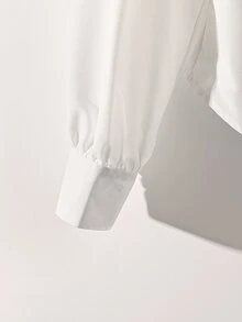 Franclia 经典通勤及日常休闲V领系腰灯笼袖衬衫，春夏款 - 白色 - 查看 5