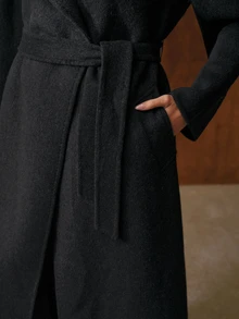 MOTF WOMEN'S AUTUMN/WINTER LONG LOOSE FIT DOUBLE-FACED WOOL OVERCOAT WITH BELT - Mocha Brown - View 3