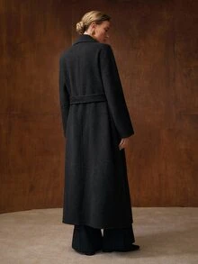 MOTF WOMEN'S AUTUMN/WINTER LONG LOOSE FIT DOUBLE-FACED WOOL OVERCOAT WITH BELT - Mocha Brown - View 7