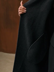 MOTF WOMEN'S AUTUMN/WINTER LONG LOOSE FIT DOUBLE-FACED WOOL OVERCOAT WITH BELT - Mocha Brown - View 9