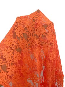SHEIN Clasi Solid Color Shell Trim Sheer Elegant Lace Cardigan Birthday Party Date Orange Red Autumn - Burnt Orange - View 7