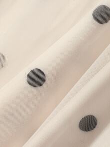 FRIFUL Kaos Lengan Panjang Wanita Gaya Korea Baru untuk Awal Musim Gugur dengan Motif Polkadot dan Jala Transparan - Krem - View 10