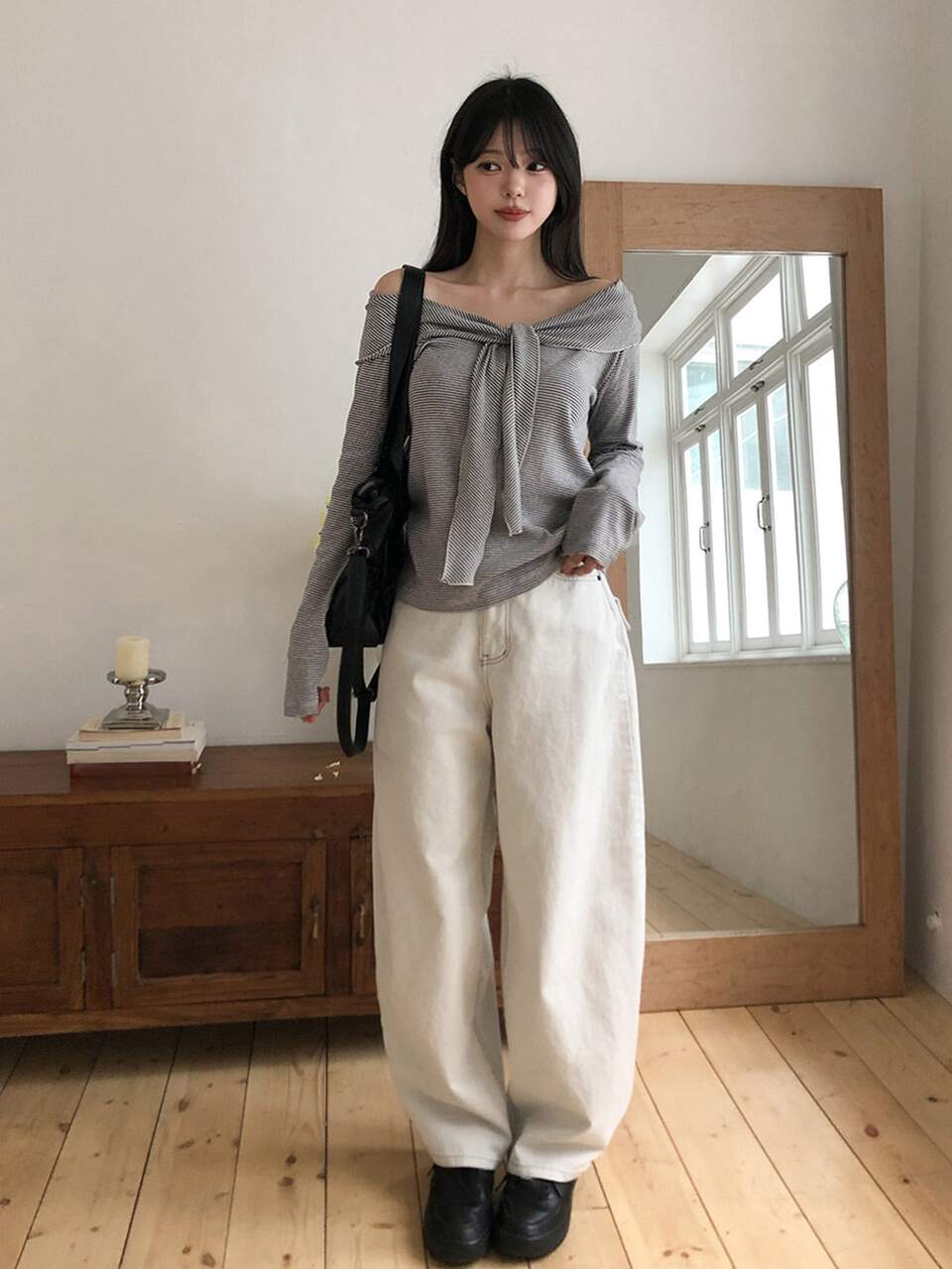 Women's Striped Off-Shoulder Fitted Versatile Daily Casual T-Shirt Fall