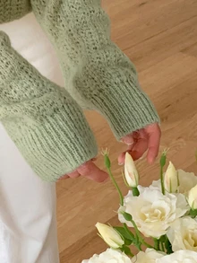DAZY Solid Color Loose Fit Crew Neck Long Sleeve Casual Vacation Autumn/Winter Pullover Knit Sweater For Women - Green - View 1