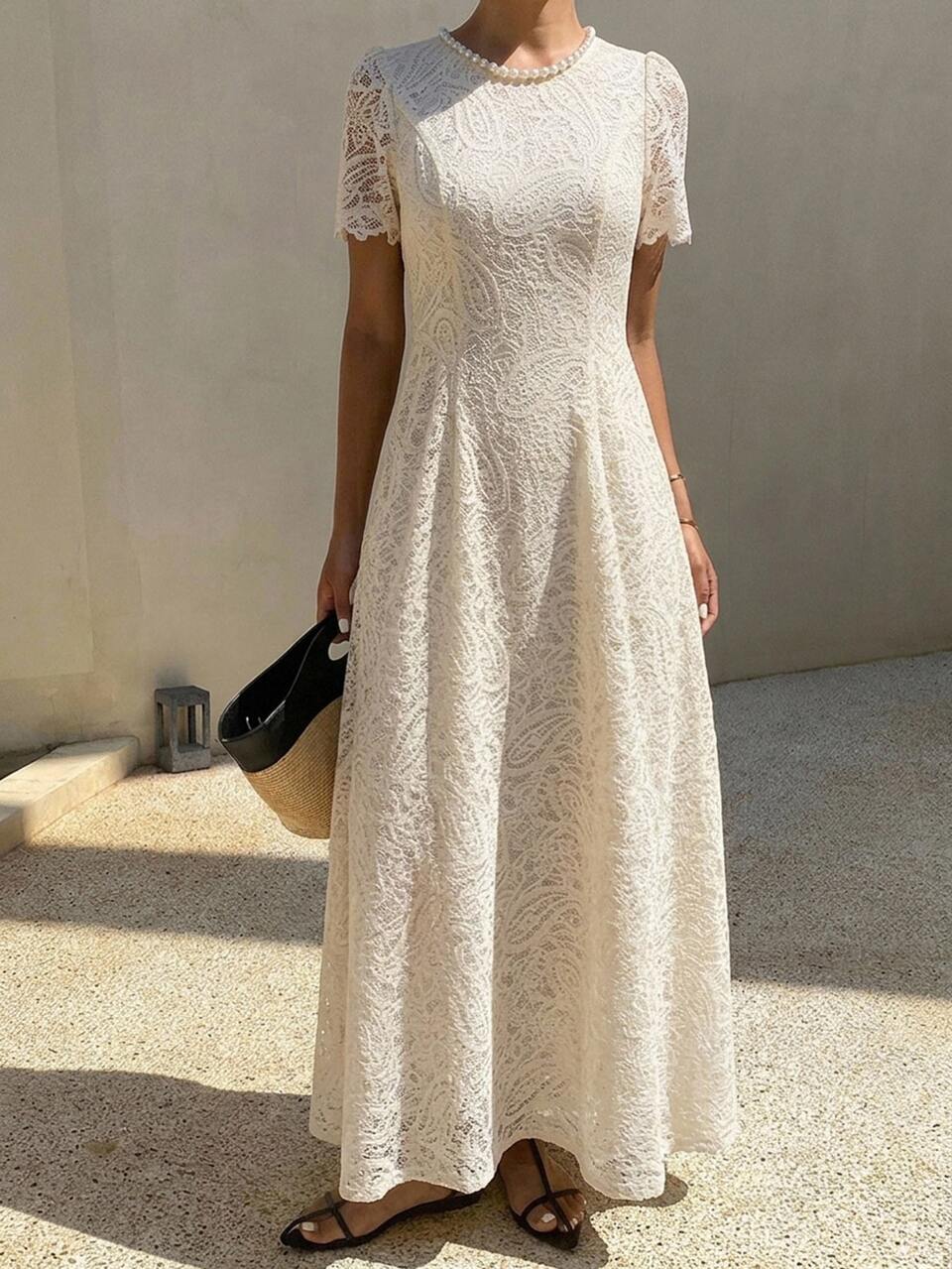 Solid Color Slim Fit Cinched Waist Princess Dress Elegant Summer Long Dress Vacation