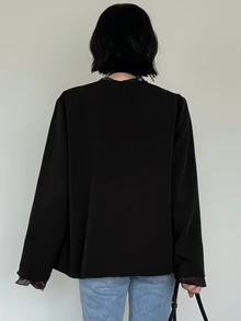 FRIFUL Women's Early Autumn New Korean Style Patchwork Sheer Lightweight Fabric Blazer Jacket - Black - View 2