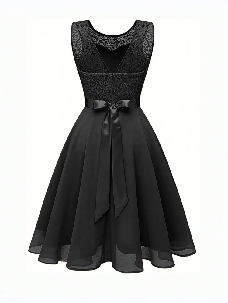 Olithes Women's Sleeveless Pink Lace Dress, Summer - Black - View 7