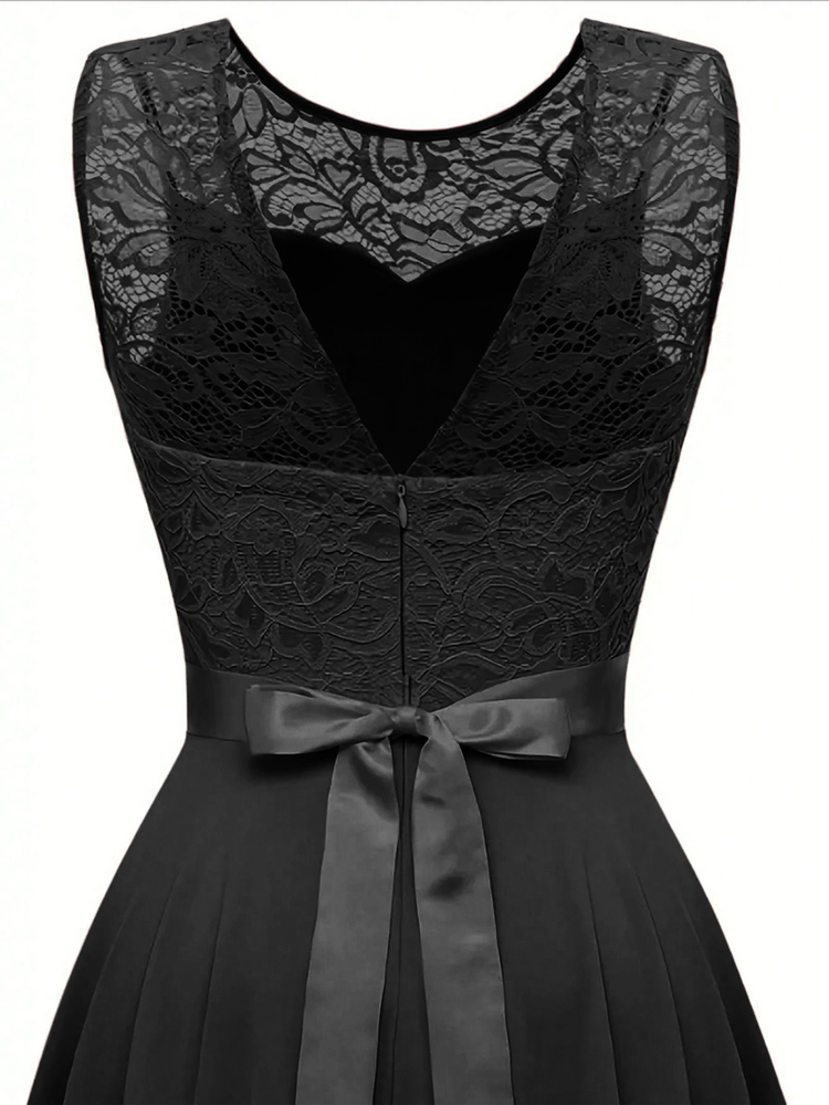 Olithes Women's Sleeveless Pink Lace Dress, Summer - Black - View 8