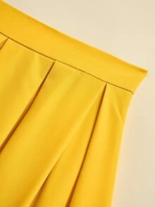 SHEIN Women's Casual Simple Versatile Pleated A-Line Skirt, Spring/Autumn - Yellow - View 5