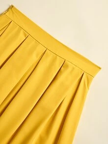 SHEIN Women's Casual Simple Versatile Pleated A-Line Skirt, Spring/Autumn - Yellow - View 7