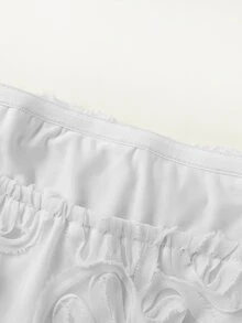 Olithes 优雅无肩带收腰荷叶边下摆侧开衩隐形拉链网纱刺绣杏色女式衬衫，春夏款 - 白色 - 查看 11