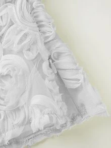 Olithes 优雅无肩带收腰荷叶边下摆侧开衩隐形拉链网纱刺绣杏色女式衬衫，春夏款 - 白色 - 查看 12