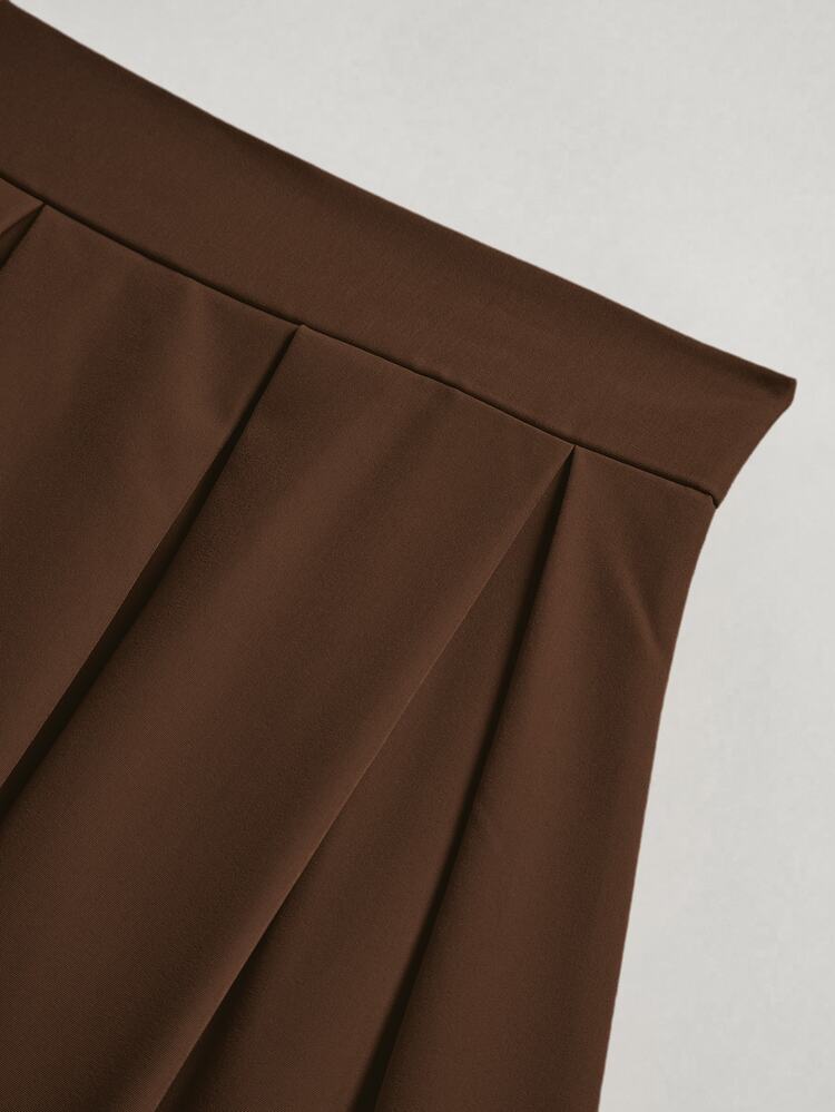 Olithes Falda plisada casual para mujer, versátil para primavera y otoño - Marrón - Añade 16