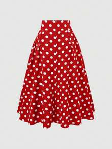 SHEIN 女士波尔卡圆点印花简约日常裙子新年衣服 - 紅色 - 查看 9