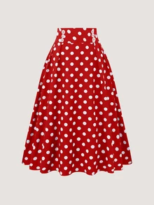 SHEIN 女士波尔卡圆点印花简约日常裙子新年衣服 - 紅色 - 查看 1