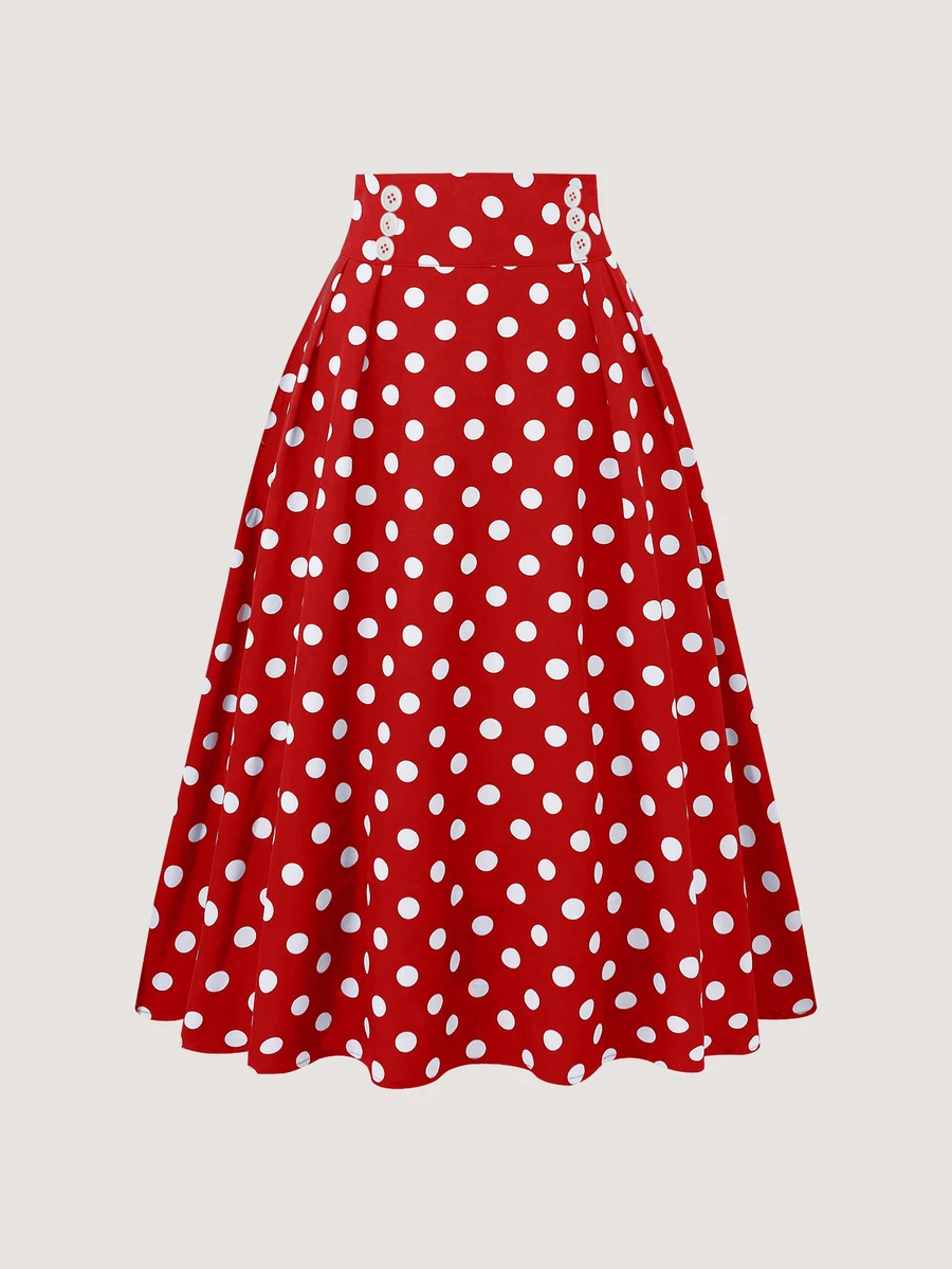 SHEIN 女士波尔卡圆点印花简约日常裙子新年衣服 - 紅色 - 查看 1