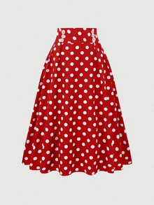 SHEIN 女士波尔卡圆点印花简约日常裙子新年衣服 - 紅色 - 查看 8