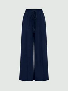 Olithes Set de 2 piezas: Top con bajo asimétrico y pantalones de unicolor - Azul Marino - Ver 3