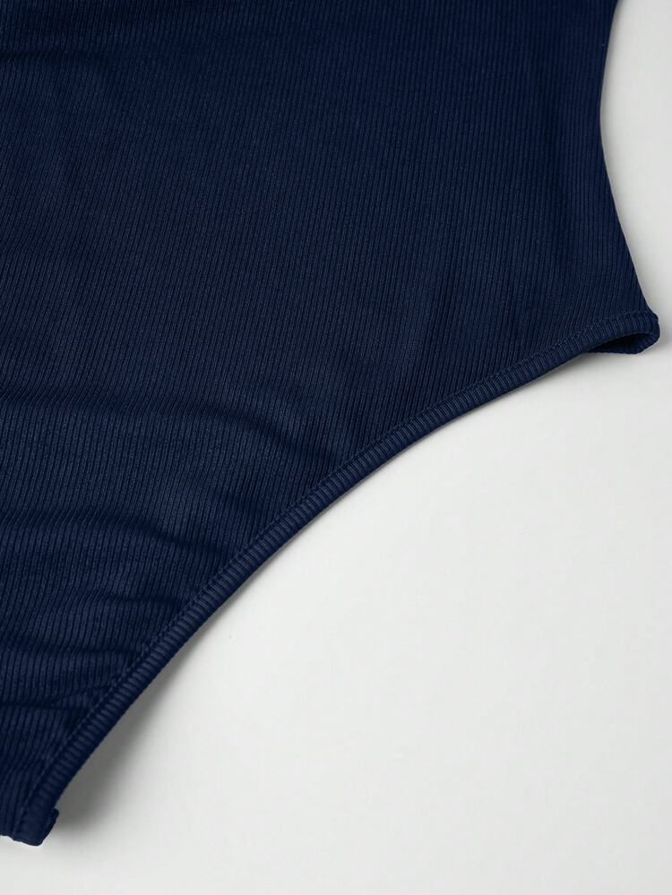 Olithes 2pcs Set: Solid Color Asymmetric Hem Top And Pants - Navy Blue - View 5