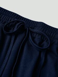 Olithes Set de 2 piezas: Top con bajo asimétrico y pantalones de unicolor - Azul Marino - Ver 16