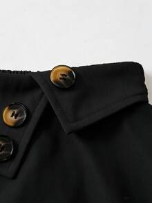 SHEIN A-Line High Waist Button Decor Elastic Waist Flared Skirt For Women, Versatile, Casual, Spring & Autumn, Pure Apricot Color, Woven Fabric - Black - View 3