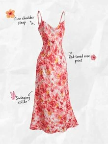 Olithes Women's Elegant Delicate Romantic Spaghetti Strap Ruched A-Line Maxi Floral Dress, Suitable For Spring/Summer Outings And Dates - Multicolor - View 9